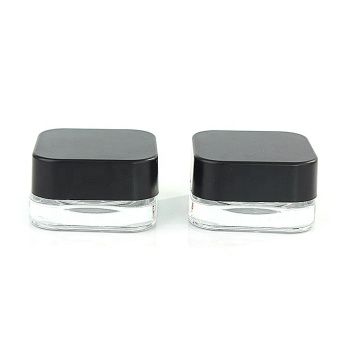 private label empty cosmetic packaging 10ml clear square glass eye cream jar with black lid